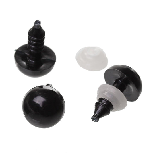 DO012 - 6 sets (12 pieces) Black Safety Eyes and Backs for Doll and Toy Making - 10mm - Circle - 16x10mm - 16mm
