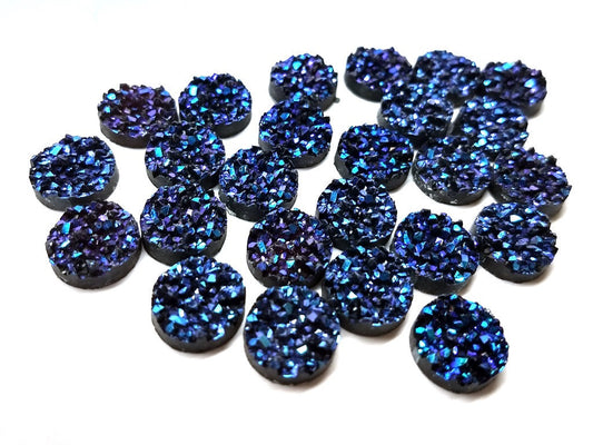 CA236 - 10 pcs Druzy Resin Embellishment Cabochons Dark Blue Multicolor AB - 10mm