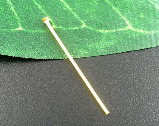 A006 - 100 pcs. Gold Plated Flat Head Pins - 30mm - 21 Gauge