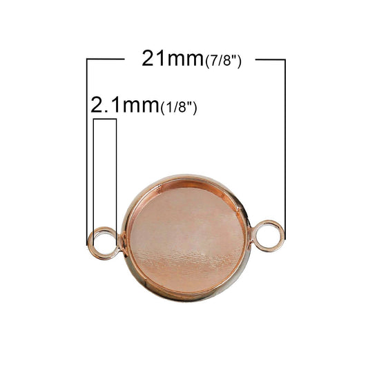 P513 - 10 pcs. Light Rose Gold Plated Circle Round Bezel Cabochon Cameo Connector Tags Trays - 12mm Glue Pad - Made of Copper! High Quality