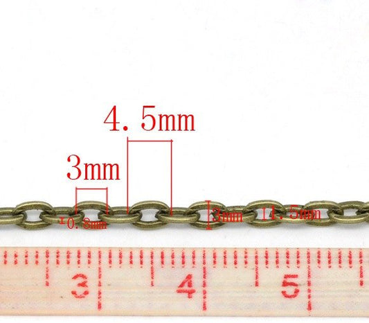 N068 - 12 pcs. Antique Bronze Textured Chain Link Necklaces 30" - (4.5 x 3mm Links) - Lobster Clasps - Claw Clasps