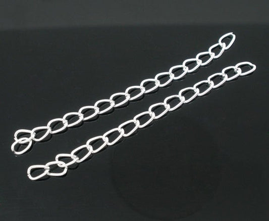N135 - 100 pcs. - Silver Plated Extender Extension Chain Links Tails - 2 inch each - 50mm