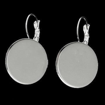 E224A - 50 pcs. Silver Plated Earring Clips Settings Lever Back Bezels Cabochons - 20mm Glue Pad Setting - Made of Copper!