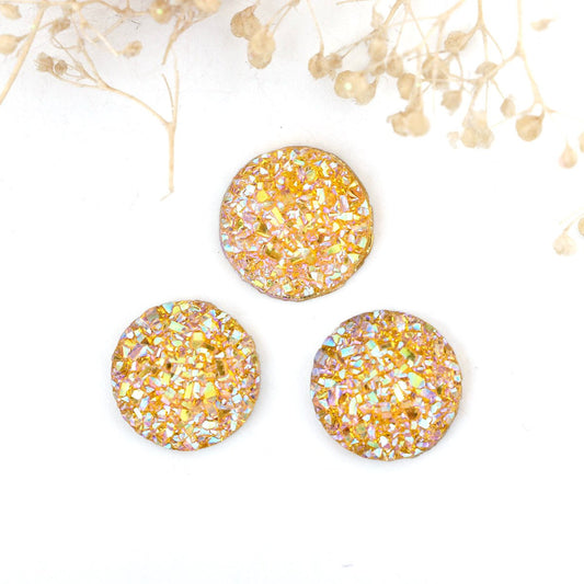 CA037 - 10 pcs Druzy Resin Embellishment Cabochons Yellow - 12mm (1/2 in) - Dome Circle