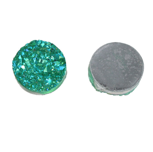 CA118 - 10 pcs Druzy Resin Embellishment Cabochons Lake Green AB- 12mm