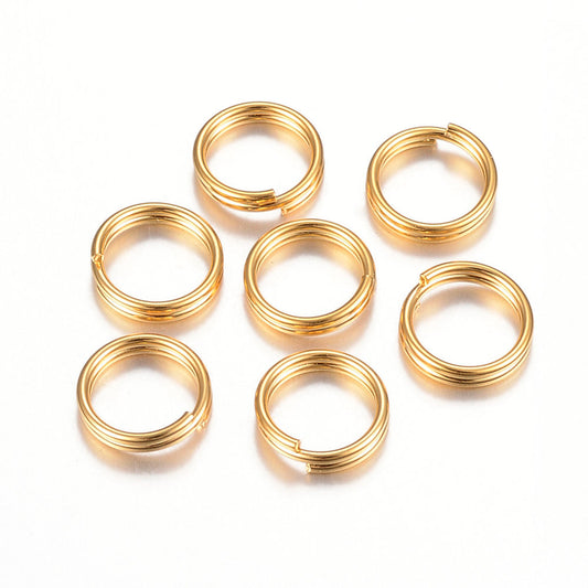J227 - 50 pcs Double Rings - 304 Stainless Steel Golden Split Jump Rings - 8mm - Tarnish Resistant! Thickness: 1.5mm