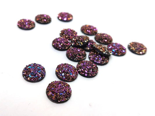 CA177 - 10 pcs Druzy Resin Embellishment Cabochons Magenta Pink Fuchsia - 12mm - Dome Circle