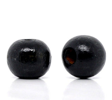 BD317 - 200 pcs Black Wooden Wood Round Spacer Beads - 10x9mm - Hole Size: 3mm - Style A - Glossy