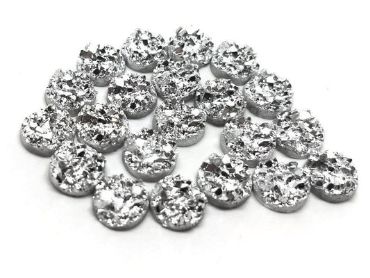 CA314 - 10 pcs. Druzy Resin Embellishment Cabochons Silver - 8mm