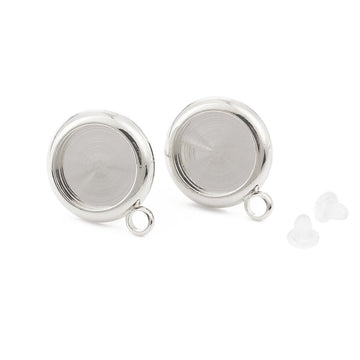 E783 - 4 pcs. 18k Platinum Filled Earring Posts Studs Settings Bezels Cabochons Tacks with Loop - 8mm Glue Pad Setting - Made of Copper