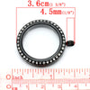 P925 - 1pc. Black Stainless Steel Magnetic Rhinestone Floating Charms Circle Pendant Glass Locket - Memory Box - 36mm X 30mm (1.42" x 1.1"