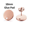 E525 - 10 pcs. (5 pairs) 304 Stainless Steel Rose Gold Earring Posts/Bases/Studs/Settings - 12mm Length - 10mm Diameter - Hole Size: 1.4mm