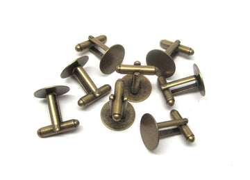 CU044 - Lot of 12 Antique Bronze Cuff Links (6 pairs) - 15mm Glue Pad - Made of Brass!