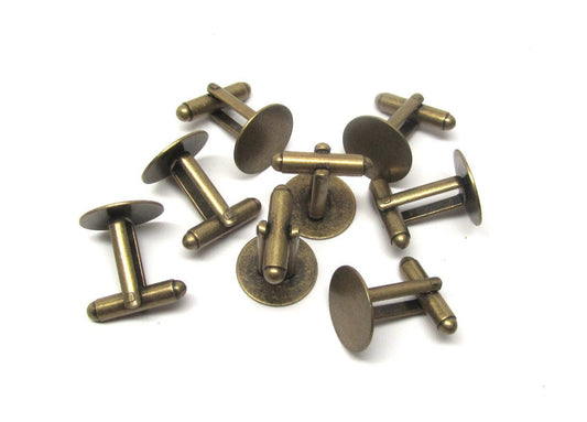 CU044 - Lot of 12 Antique Bronze Cuff Links (6 pairs) - 15mm Glue Pad - Made of Brass!