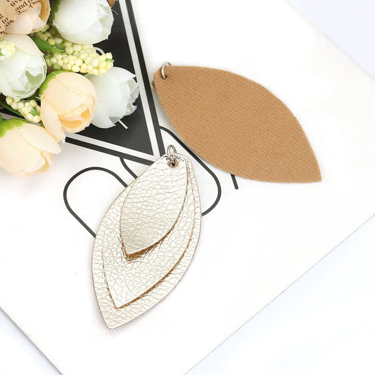 10 pcs. Gold Faux Leather Dangle Charms Pendants - Leaf - Triple Layer - 71mm (2.8") - Great for Light Earrings or Dangles!