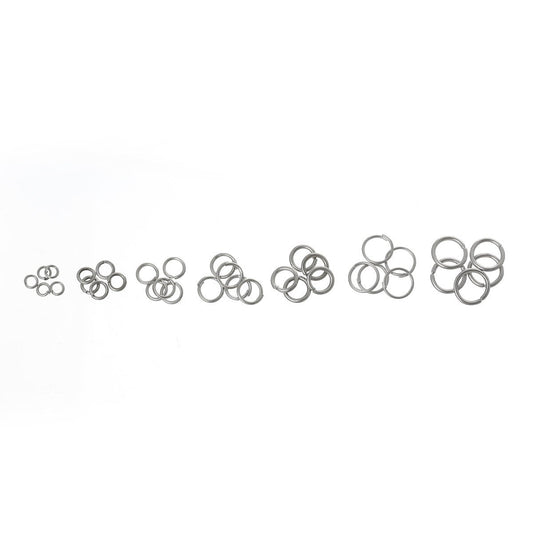 J180 - Box with Assortment of 1500pcs Silver Tone Open Jump Rings- 3mm to 8mm