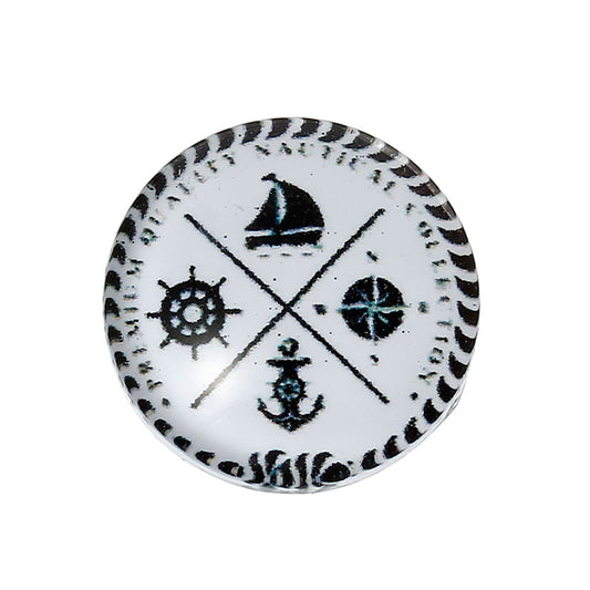 CA038 - 10 pcs Circle Nautical Black and White Navigation Glass Round Dome Seals Tiles Cabochons - 12mm