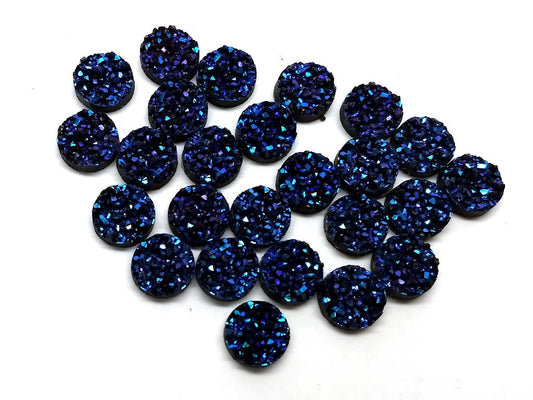 CA236 - 10 pcs Druzy Resin Embellishment Cabochons Dark Blue Multicolor AB - 10mm