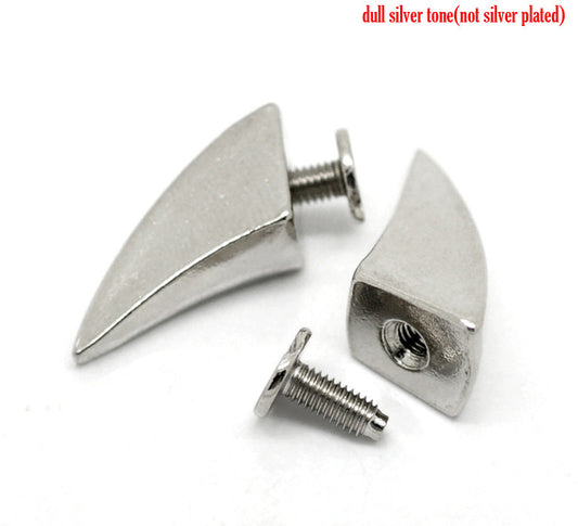 U014 - 10 Sets - Silver Tone Horn Tusk Spike Rivet Studs - Screw - 24mm x 10mm (1 inch x 0.4 inch)- Strong!