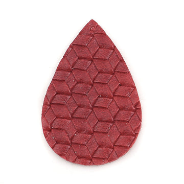 P028 - 10 pcs. Red Faux Leather Dangle Charms Pendants - Teardrop Weave - 56mm (2.2") - Great for Light Earrings or Dangles! Double-Sided