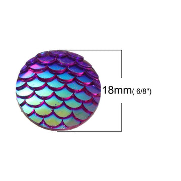 CA417 - 10 pcs Mermaid Fish Scales Resin Carved Embellishment Cabochons Purple - 18mm (0.7")