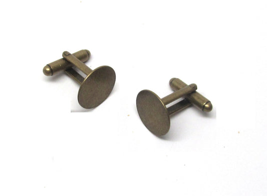 CU044 - Lot of 12 Antique Bronze Cuff Links (6 pairs) - 15mm Glue Pad - Made of Brass!