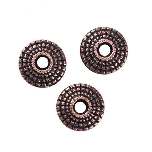 BD376 - 100 pcs Antique Copper Filigree Carved Bicone Metal Spacer Beads - 8mm x 3mm - Hole Size: 2.2mm