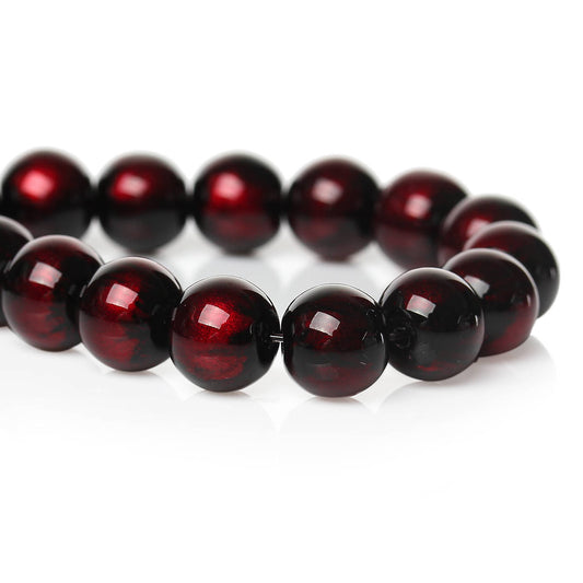 BD811 - 80 pcs Black and Red Pearl Swirl Glass Round Loose Beads - 10mm - Hole Size: 1mm - 30.5" Strand