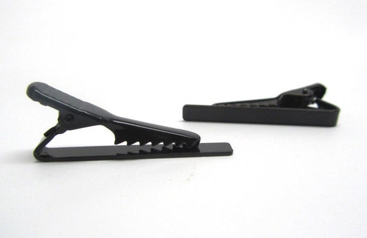 TC006B - 10pcs Black Tie Bars/Clips - 40x5mm Glue Pad