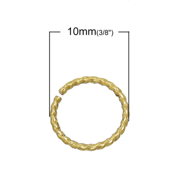 J108 - 100 pcs Brass Gold Plated Tone Twisted Connector Open Jump Rings - 10mm - 18 Gauge - 1mm Thick