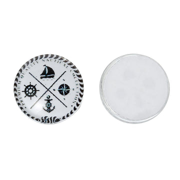 CA038 - 10 pcs Circle Nautical Black and White Navigation Glass Round Dome Seals Tiles Cabochons - 12mm