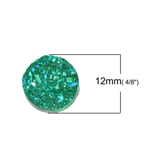 CA118 - 10 pcs Druzy Resin Embellishment Cabochons Lake Green AB- 12mm