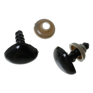 DO013 - 5 pairs (10 pieces) Black Safety Noses for Doll and Toy Making - 15mm - Backs for a Stronger Hold!