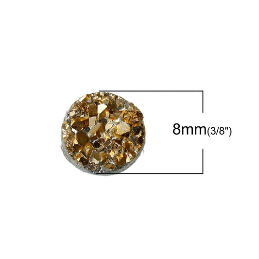CA237 - 10 pcs Druzy Resin Embellishment Cabochons Gold Golden Shiny - 8mm (5/16 in)