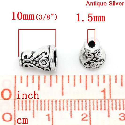 BD479 - 50 pcs Antique Silver Megaphone Tube Spacer Spacers Beads - 10mm x 7mm