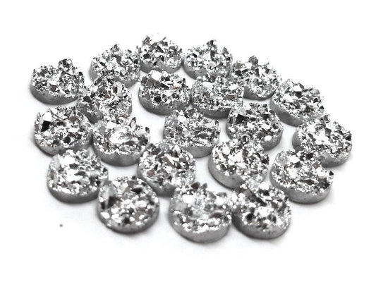 CA314 - 10 pcs. Druzy Resin Embellishment Cabochons Silver - 8mm