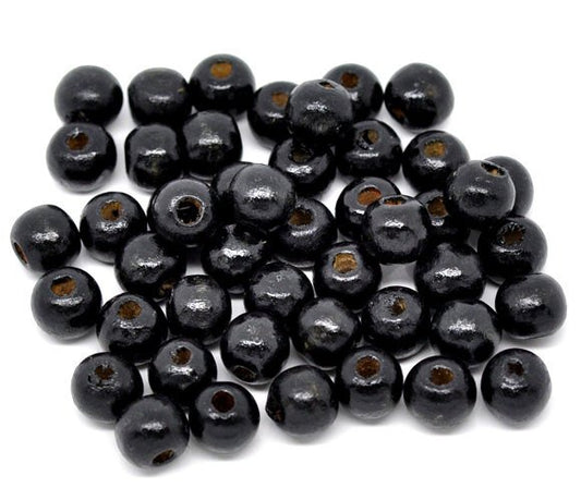 BD317 - 200 pcs Black Wooden Wood Round Spacer Beads - 10x9mm - Hole Size: 3mm - Style A - Glossy