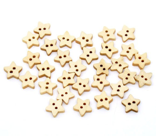 BU008 - 200 pcs Star Light Natural Wood Buttons- 13mm (0.51 in) - 2 holes - Sewing, Scrapbook