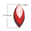 P165 - 10 pcs. Burgundy Red Pink Faux Leather Dangle Charms Pendants - Leaf - Triple Layer - 71mm (2.8") - Great for Light Earrings or Dangles!
