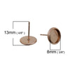 E302 - 10 pcs. Stainless Steel Rose Gold Plated Earring Posts Studs Settings Bezels Cabochons Tacks- 8mm Glue Pad Setting - with Stoppers!