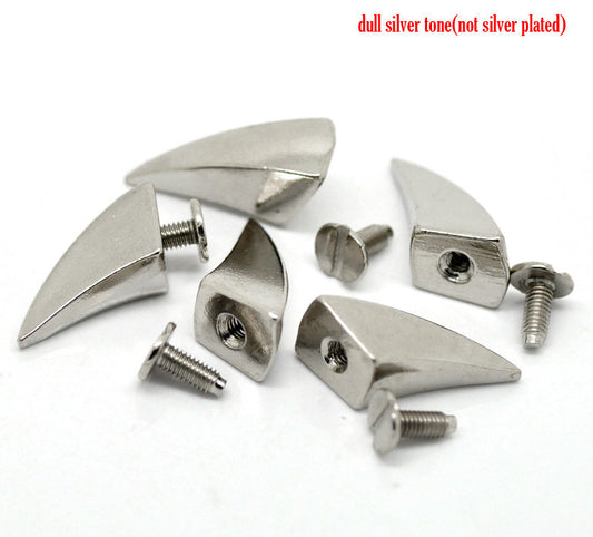 U014 - 10 Sets - Silver Tone Horn Tusk Spike Rivet Studs - Screw - 24mm x 10mm (1 inch x 0.4 inch)- Strong!
