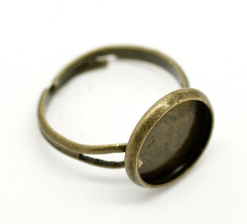 RB020 - 20 pcs. Antique Bronze ADJUSTABLE Cabochon Setting Bezel RING bases settings - Ring Size 6.25 US - Glue Pad 12mm (0.47 in)