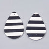 P150 - 10 pcs. Black and White Stripe Faux Leather Dangle Charms Pendants - Teardrop - 40mm (1.57") - Great for Earrings! Double Sided