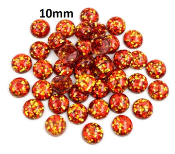 RC0067 - 10 pcs Druzy Resin Embellishment Cabochons - 10mm - Glitter Style - Red and Gold