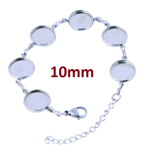 B111 - 3 pcs. 304 Stainless Steel Silver Tone Chain Bracelets - 6.1" (15.5cm) - 10mm Bezels - Extends to 7.09" (20cm) with Extender Chain!