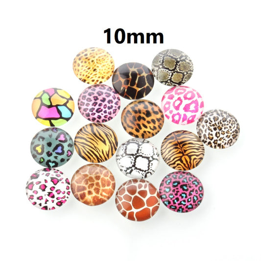 CA387 - 10 pcs Assortment of Circle Animal Pattern Glass Round Dome Seals Tiles Cabochons - 10mm - Set 1