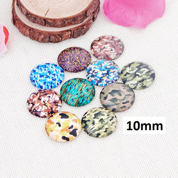 CA043 - 10 pcs Assortment of Circle Camouflage Pattern Glass Round Dome Seals Tiles Cabochons - 10mm