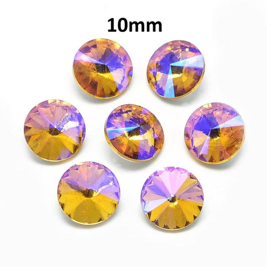 GC0019 - 10 pcs. Glass Rhinestone Faceted Rhinestone Cabochons - Glass Pointed Back - 10mm - Multicolor - Orange