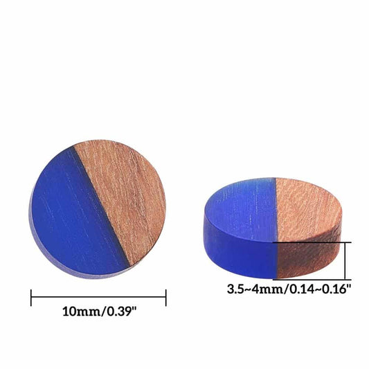 RC0037 - 10 pcs Resin and Wood Embellishment Cabochons - Assortment - 10mm - Flat Coin Circle