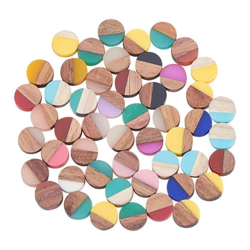 RC0037 - 10 pcs Resin and Wood Embellishment Cabochons - Assortment - 10mm - Flat Coin Circle